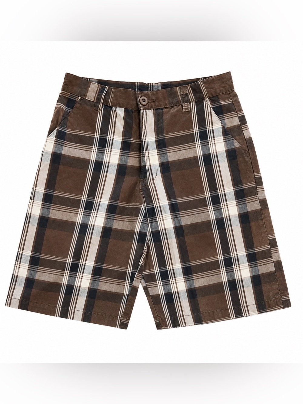 BURNSIDE PLAID CASUAL WALKSHORTS SHORTS BOYS SIZE 14 BROWN PLAID SKATE Y2K